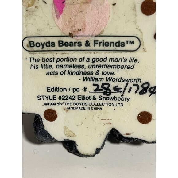 Boyds Bears & Friends Elliot & Snowbeary Figurine Limited Edition VTG 1994 #2242 - Picture 4 of 10